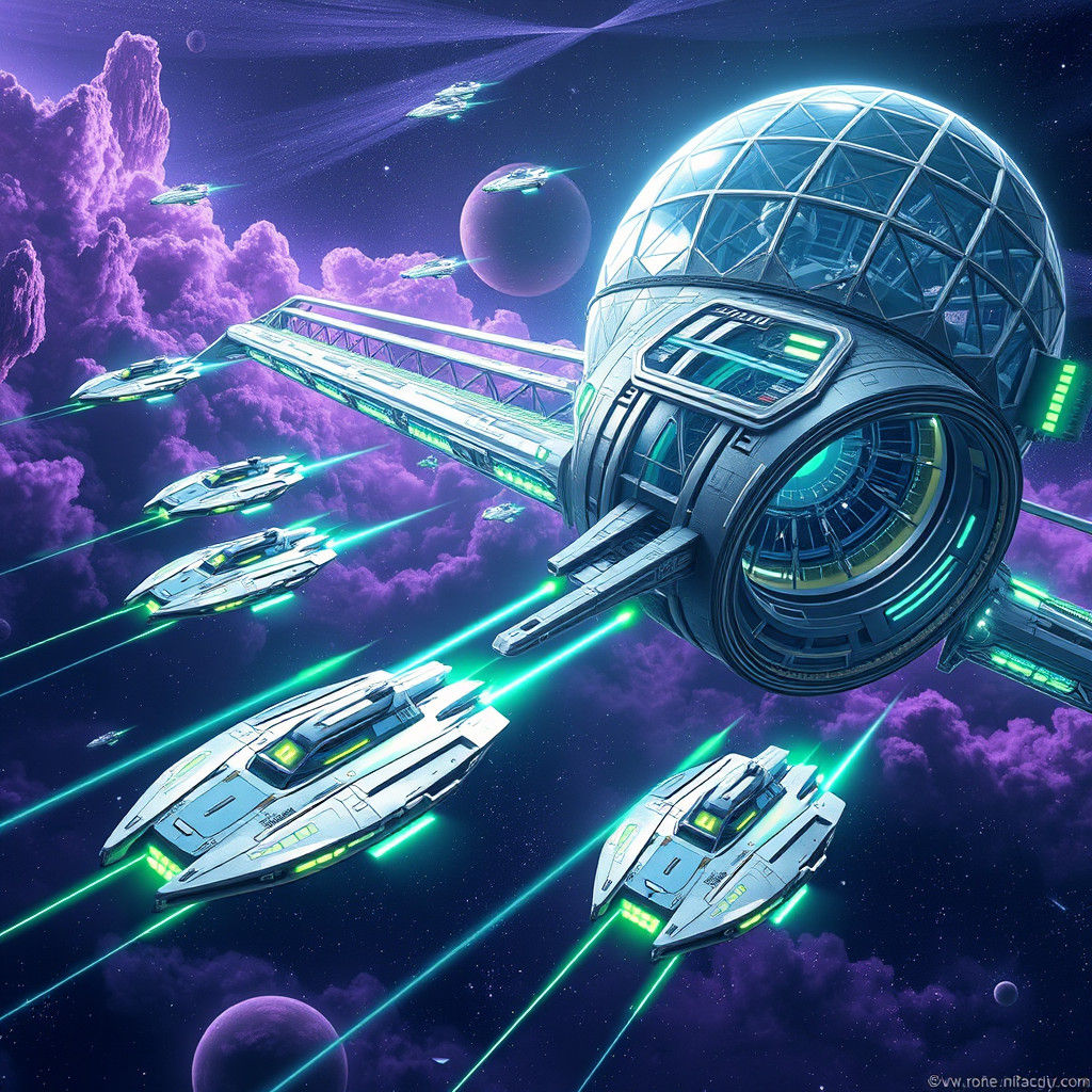 Futuristic Spaceships Explore the Galaxy in Cyberpunk Style