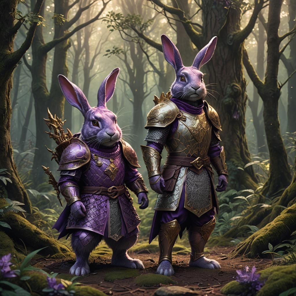 Purple Rabbit Warrior in Mystical Forest