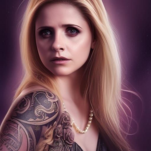 Buffy Portrait with Pearls in Digital Matte Painting