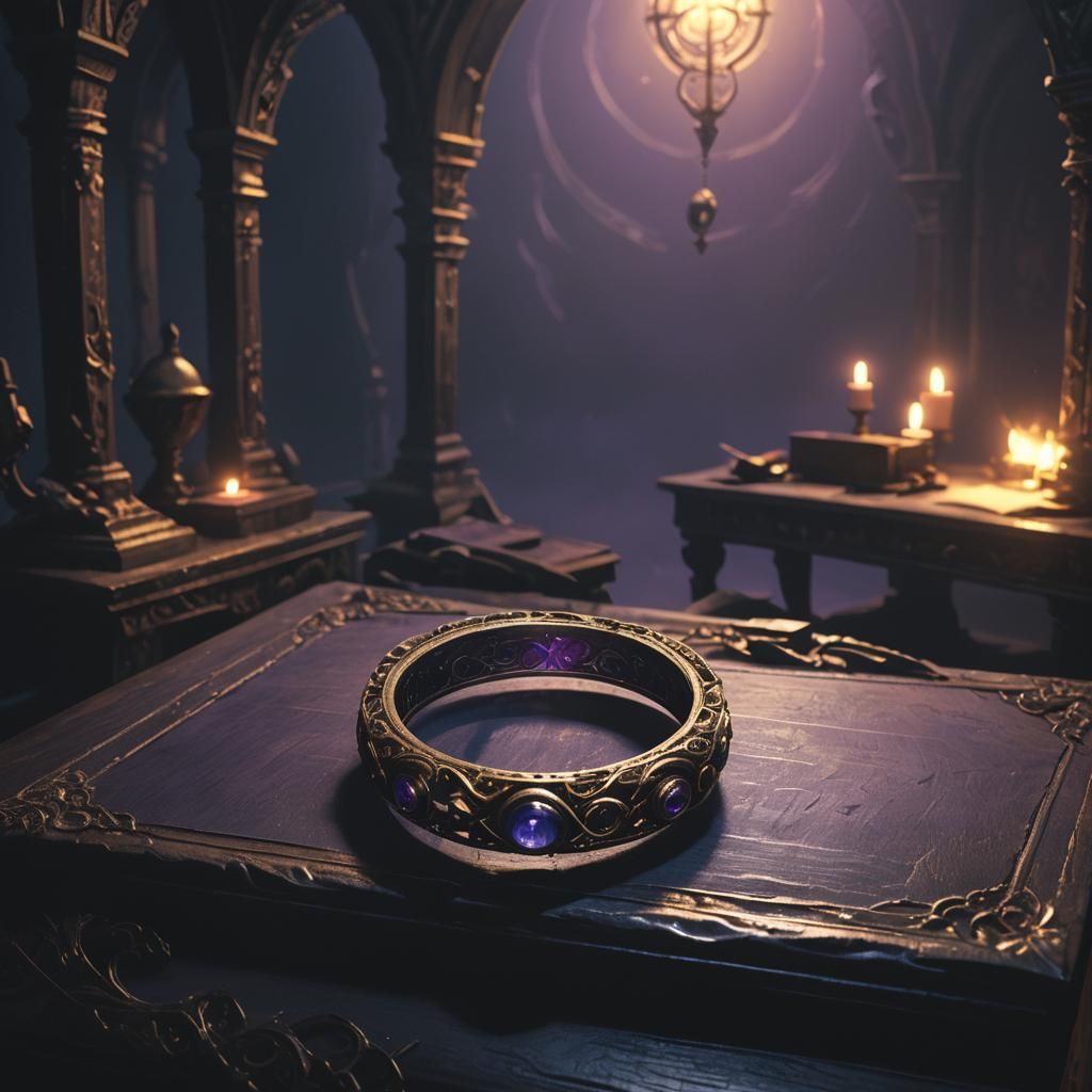 Cursed Ring on Spooky Desk: Dark Surrealism