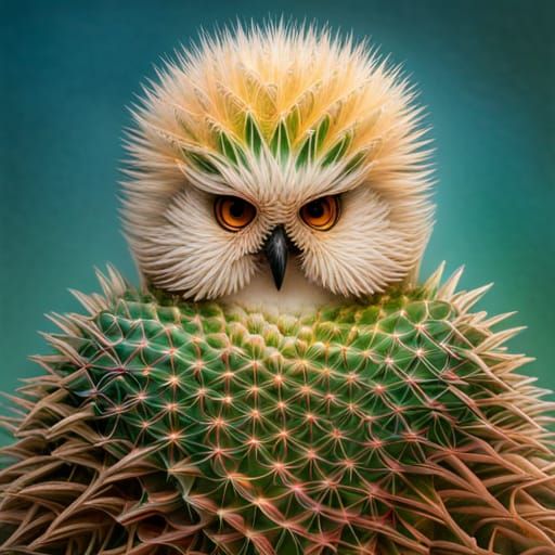 Cactus Owl Blown Glass Sculpture in Desert