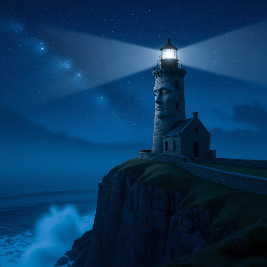 Lighthouse Sentinel on Starry Night Cliffs