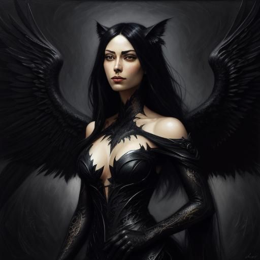 Winged Black Cat: Fantasy Oil Painting