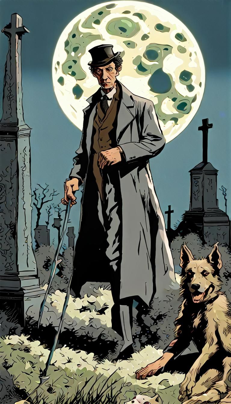 Sherlock Holmes vs Gnoll in Graveyard, Cosmic Horror Art