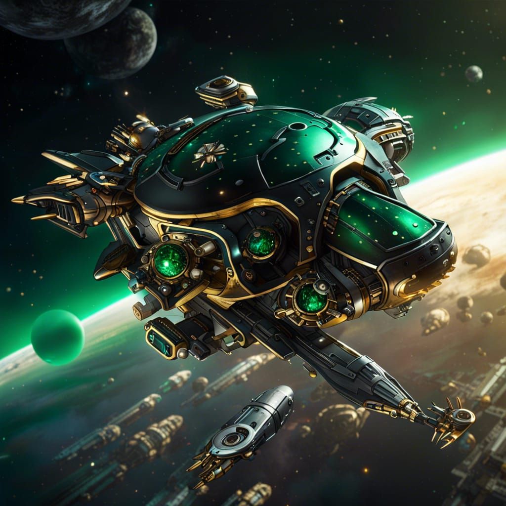 Squid Warship Attacking Space Station in Warhammer Style