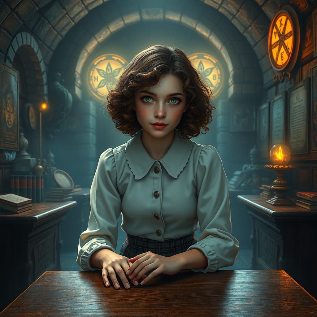 Teenage Girl in Mystical School Classroom