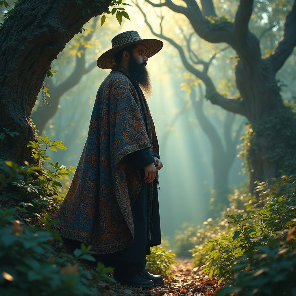 Dreamlike Hasidic Jew in Enchanted Forest, in Cyberpunk Art ...