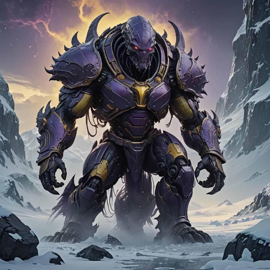 Armored Alien Invasion in Dark Fantasy Style