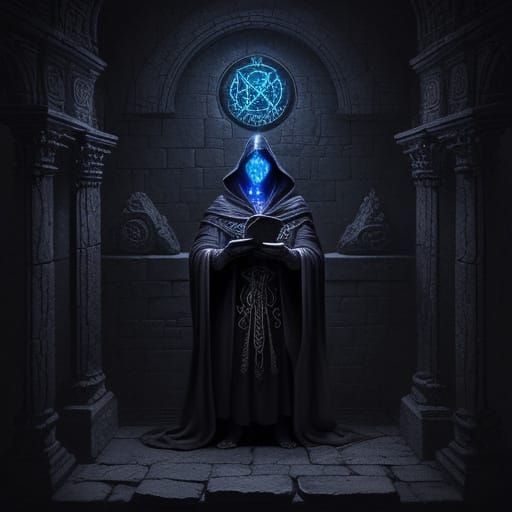 Mystical Robed Figure Practicing Occultism in Dark Fantasy A...