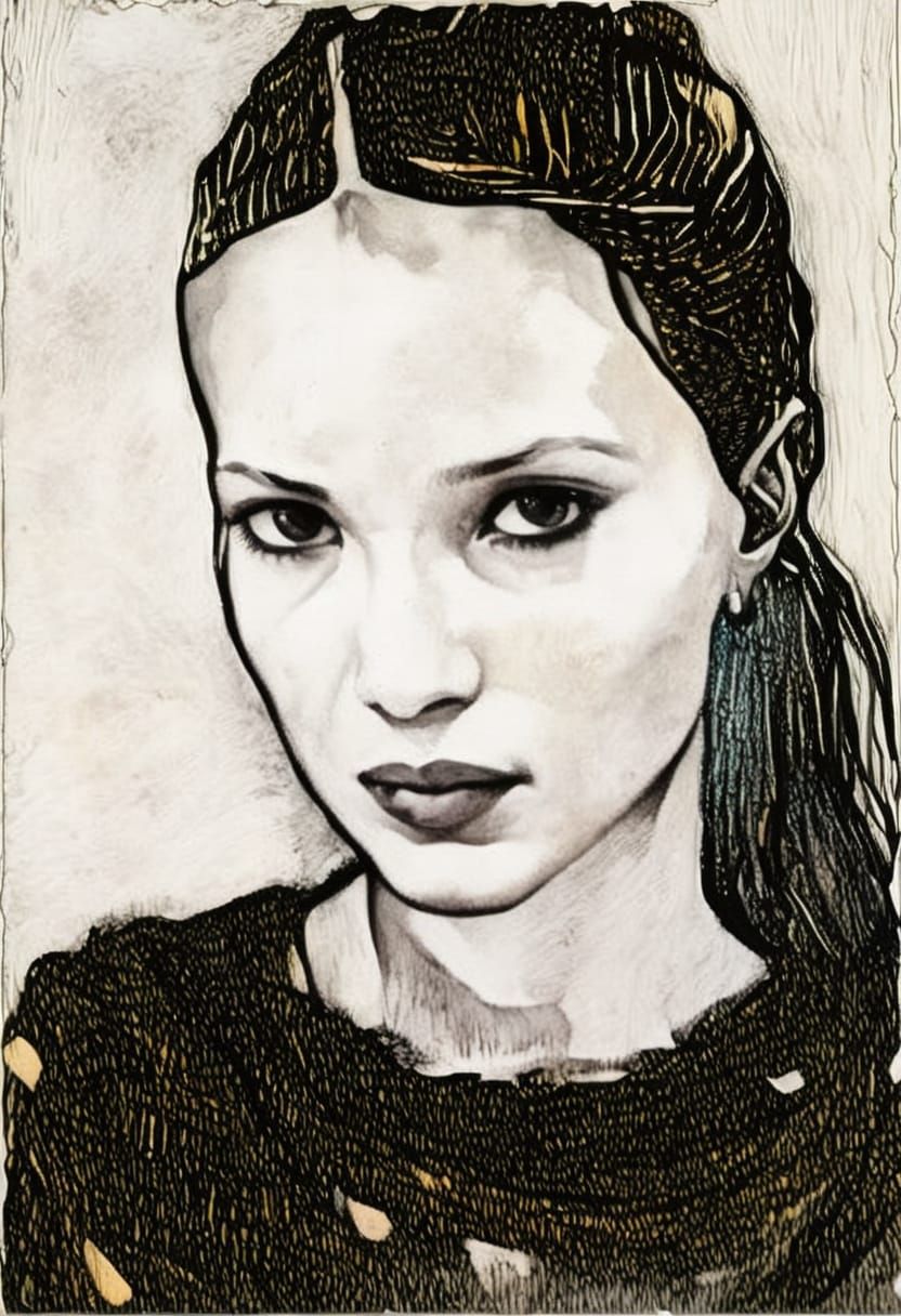 Goth Girl Portrait in Minimalist Impasto Style