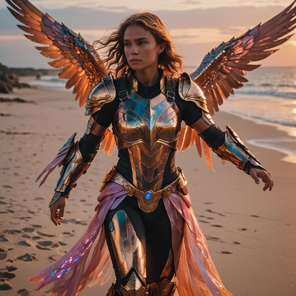 Ra and Valkyrie on Iridescent Beach at Sunset