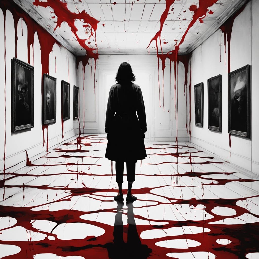 Surreal Woman in a Haunting Red and White Room