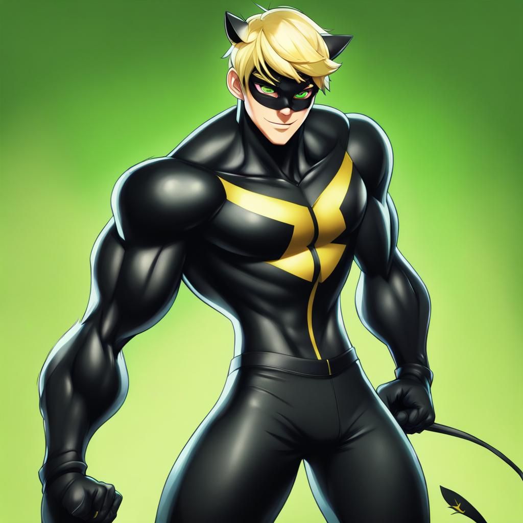 Muscular Cat Noir Full Body Portrait in 8K