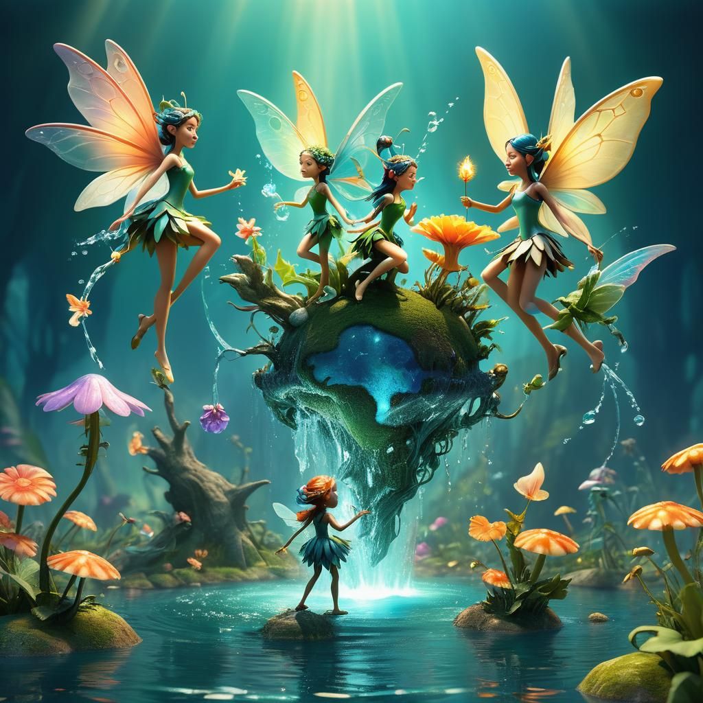 Fairies Meeting to Defend Earth: 3D Digital Art