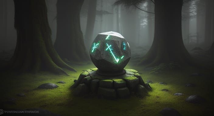Mysterious Glowing Stone in Ethereal Forest