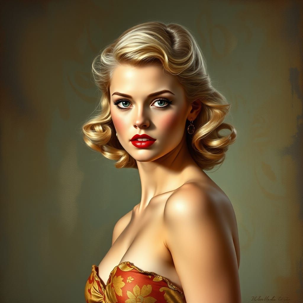 1950s Pin-Up Fusion: Mucha, Waterhouse, Tonalism