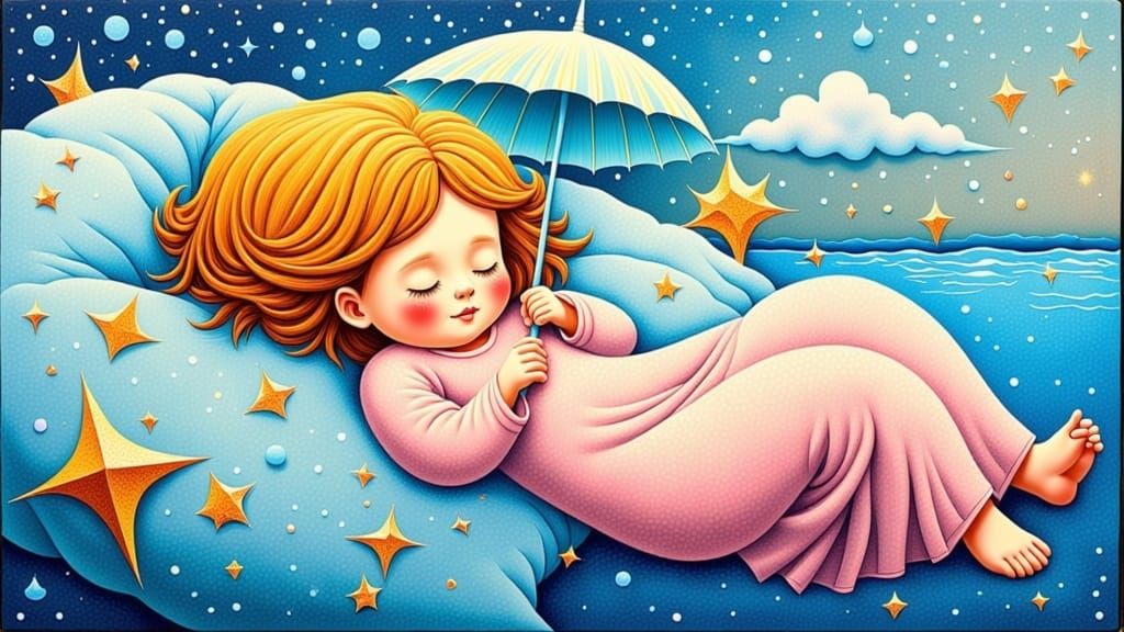 Surreal Rainy Paradise in Pointillist Acrylic