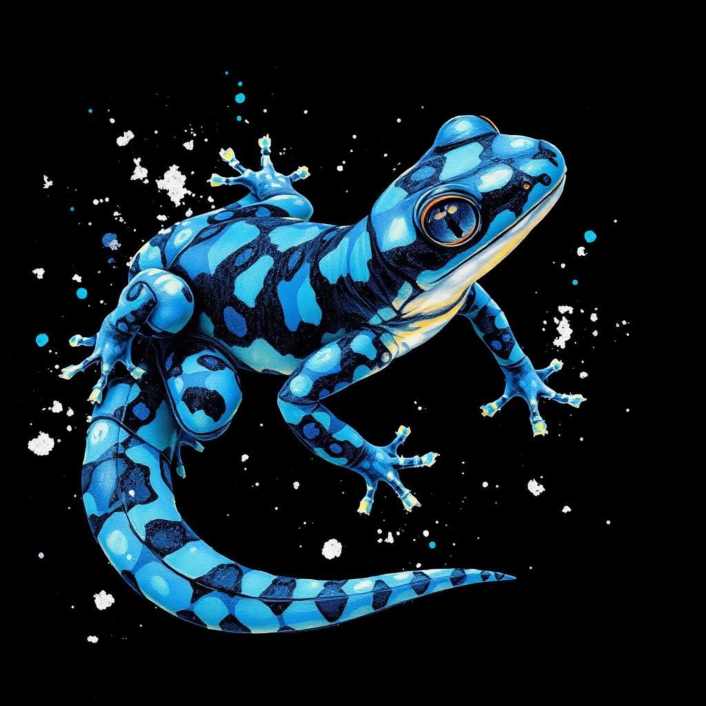 Iridescent Blue Spotted Salamander in Watercolor
