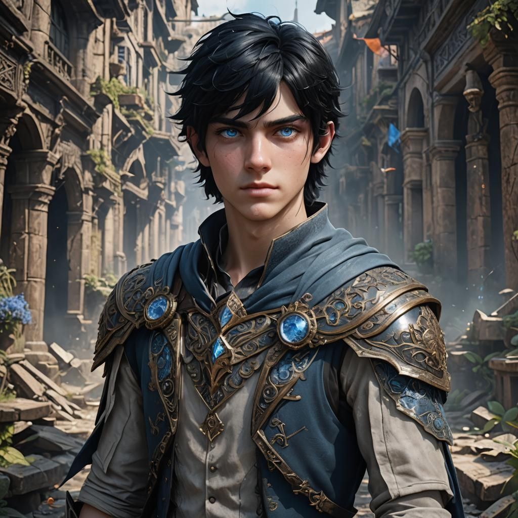 Boy with Black Hair and Blue Eyes: Fantasy Art