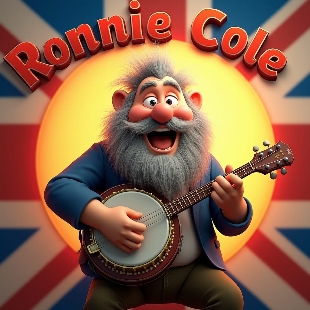 Jovial Banjo Player in Whimsical Union Jack Setting