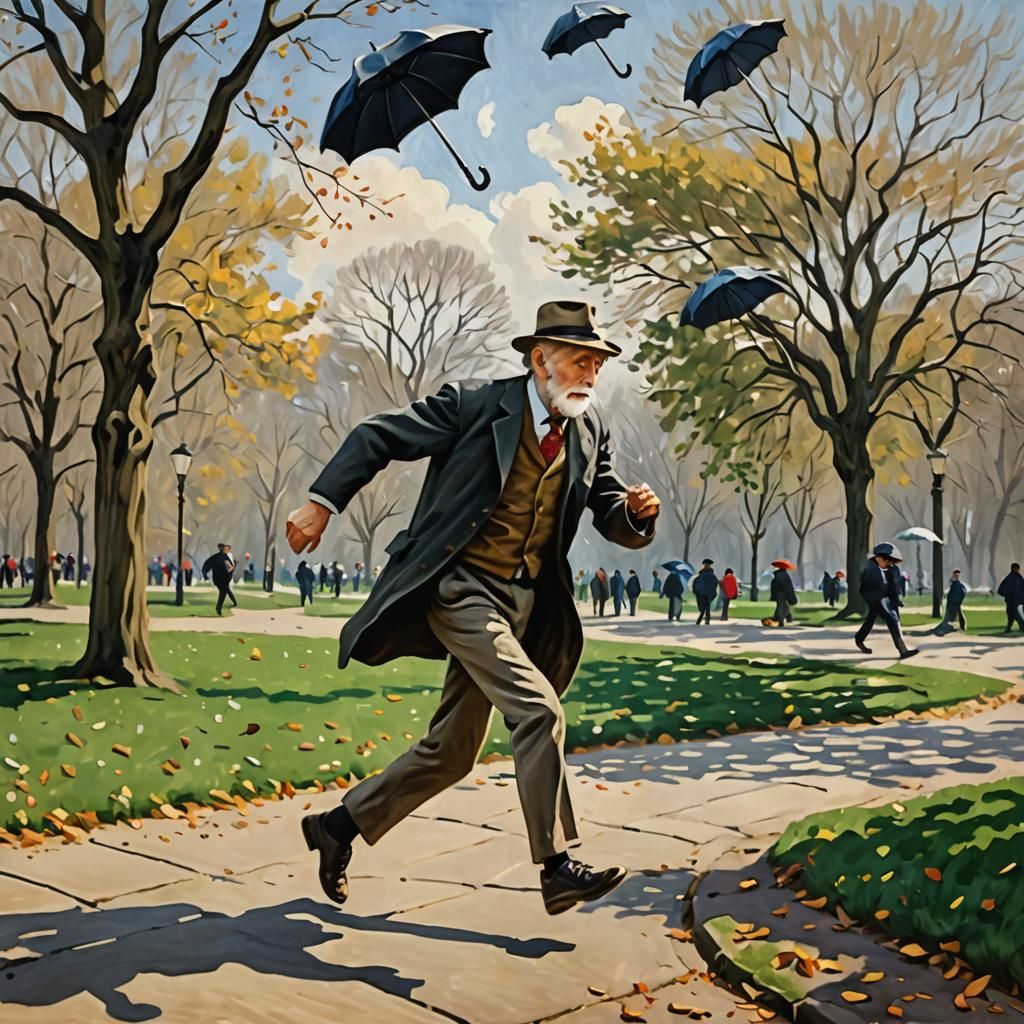 Windy Day in the City Park: An Impressionistic Scene