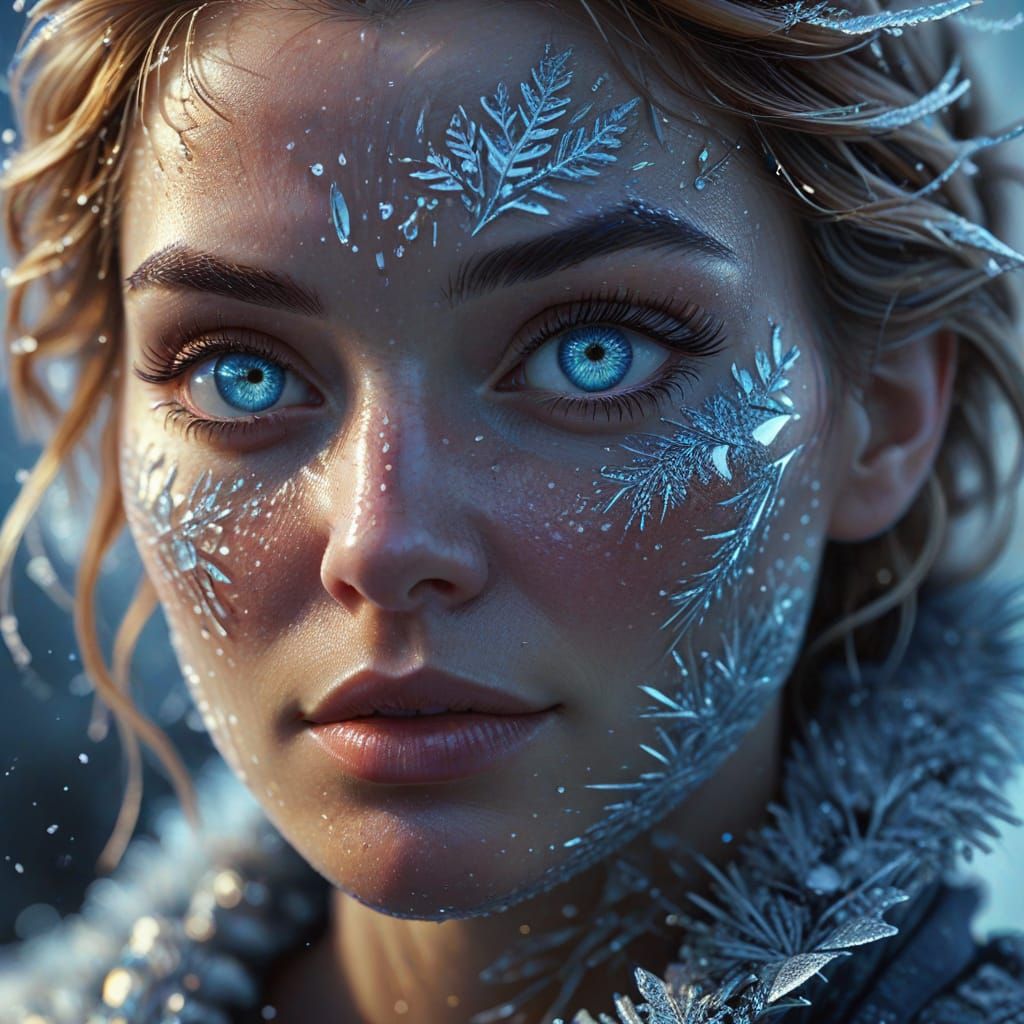 Hyperrealistic Woman Frozen in Ice: Digital Art
