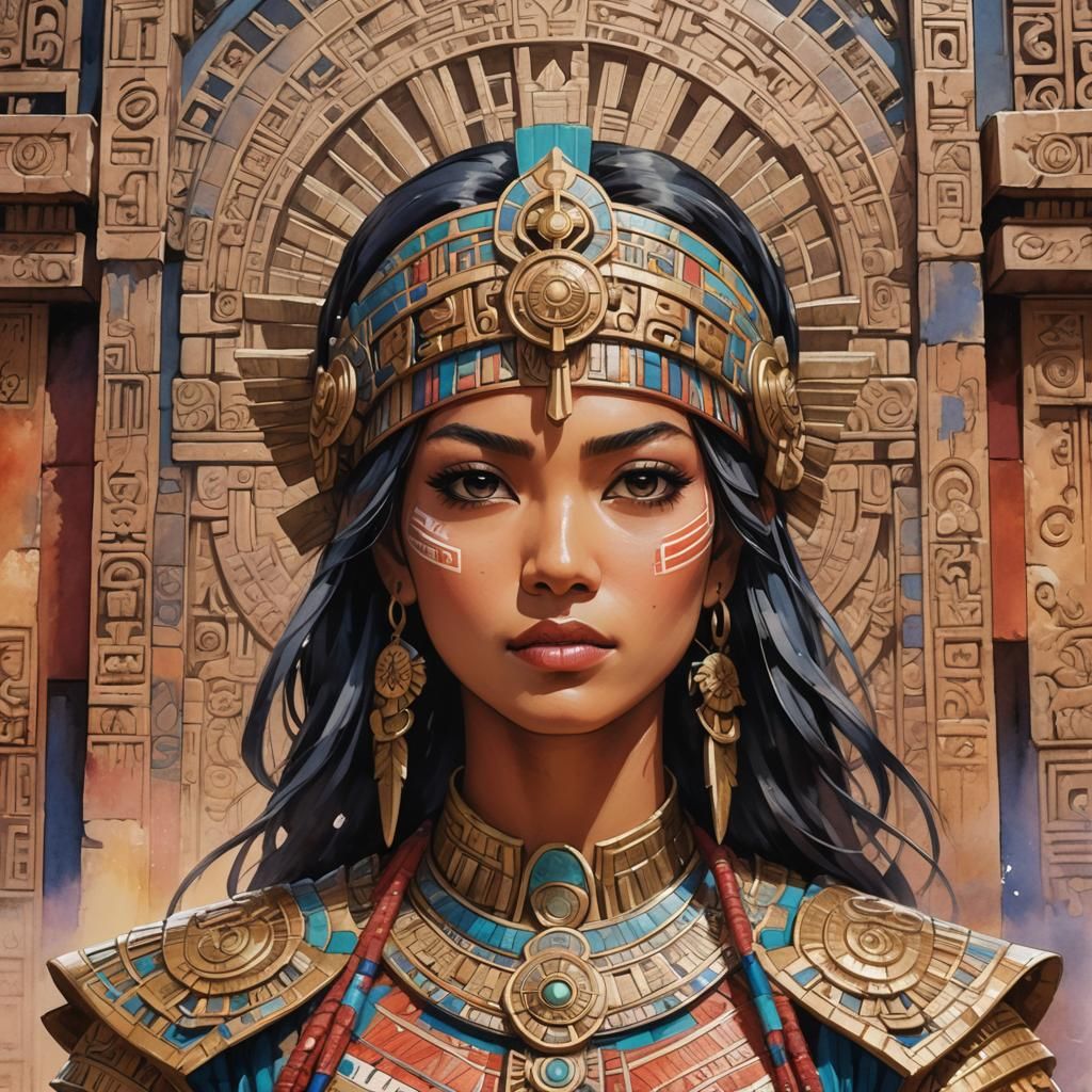 Manga Anime Mayan Warrior Art Deco Portrait