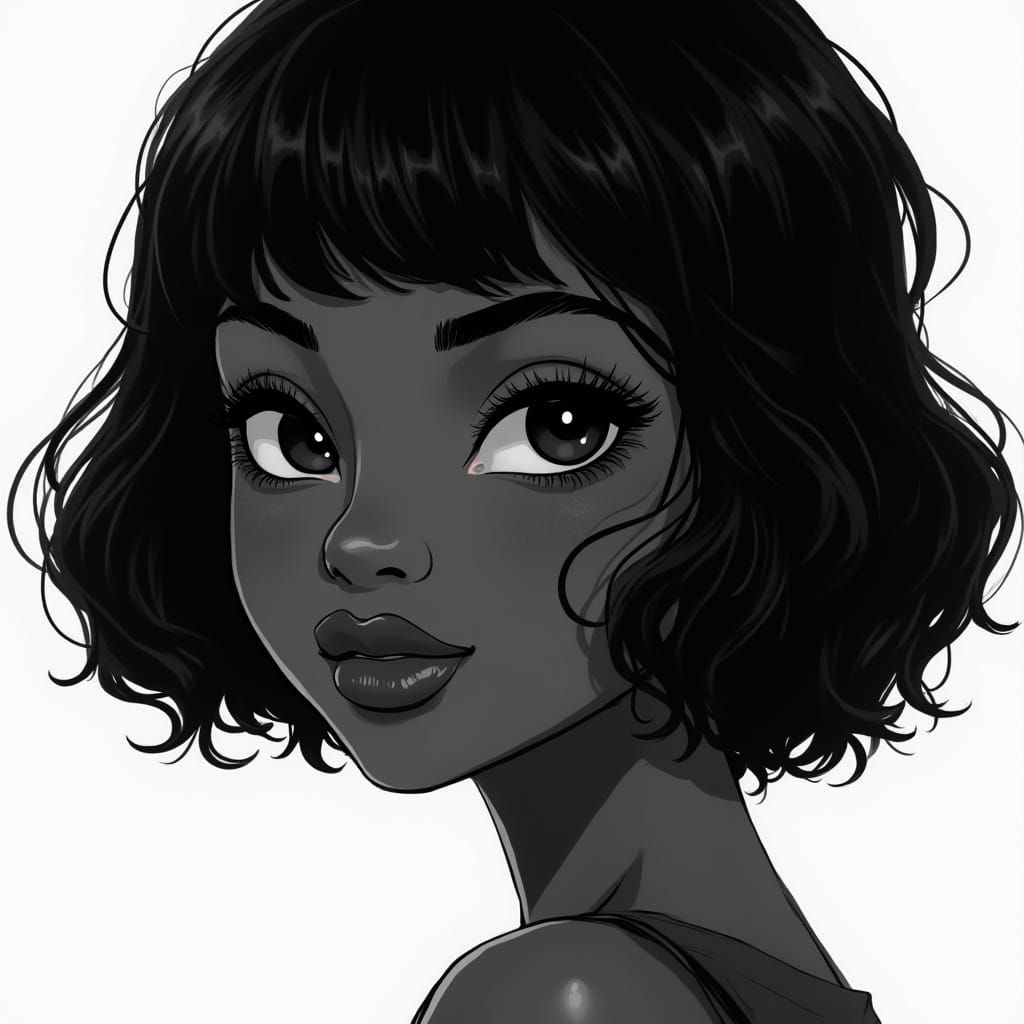 Stylized Portrait of a Young Woman in Black and White