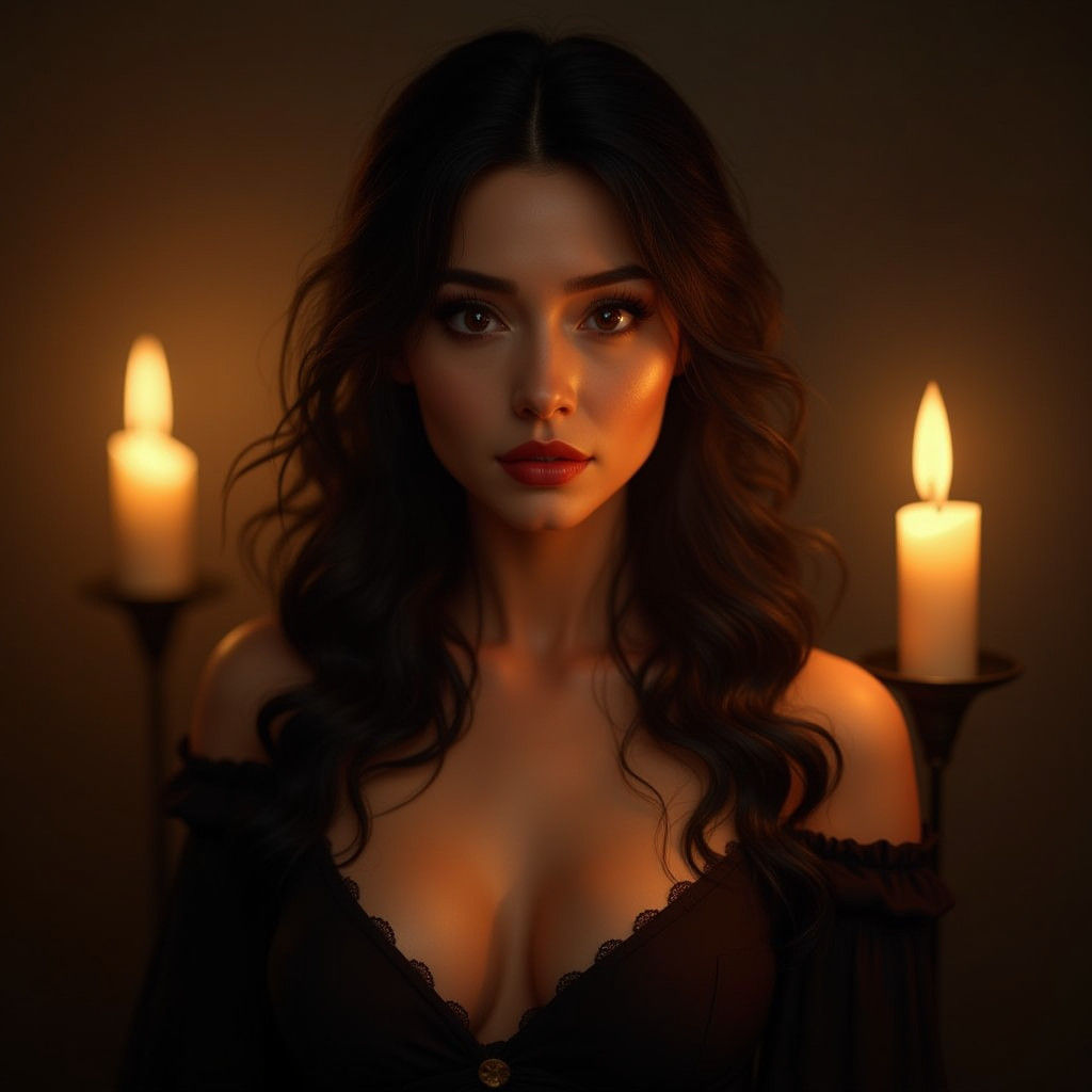 Mysterious Woman in Candlelight: Fantasy Concept Art