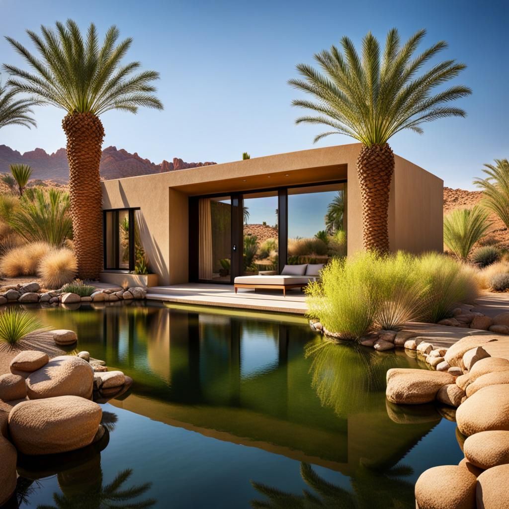Desert Oasis Home by a Pond