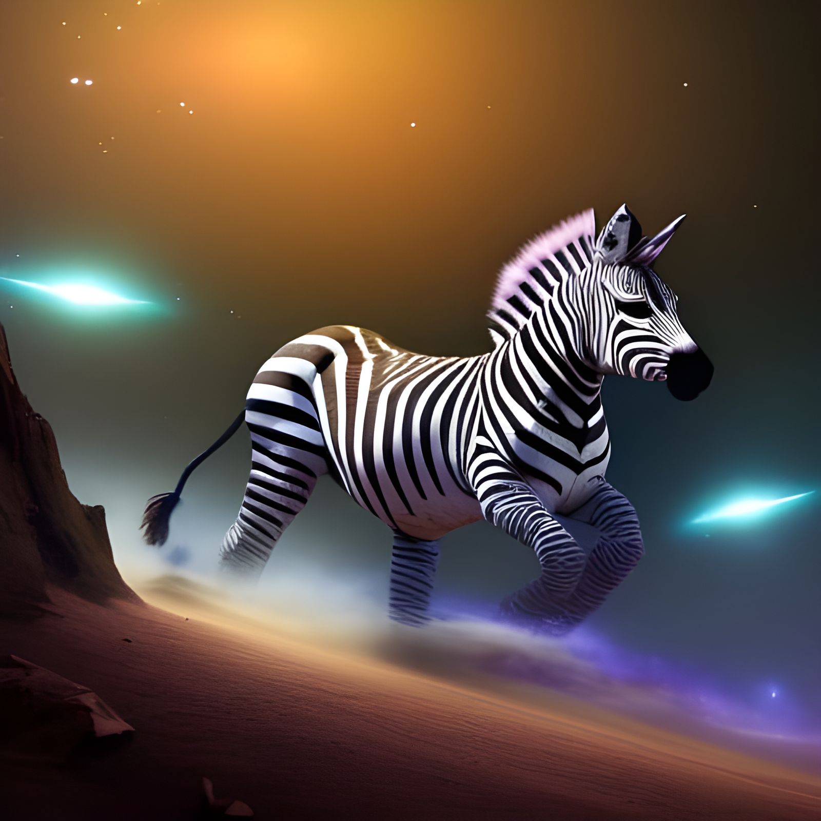 Shimmering Zebra Runs Through Starry Galaxy