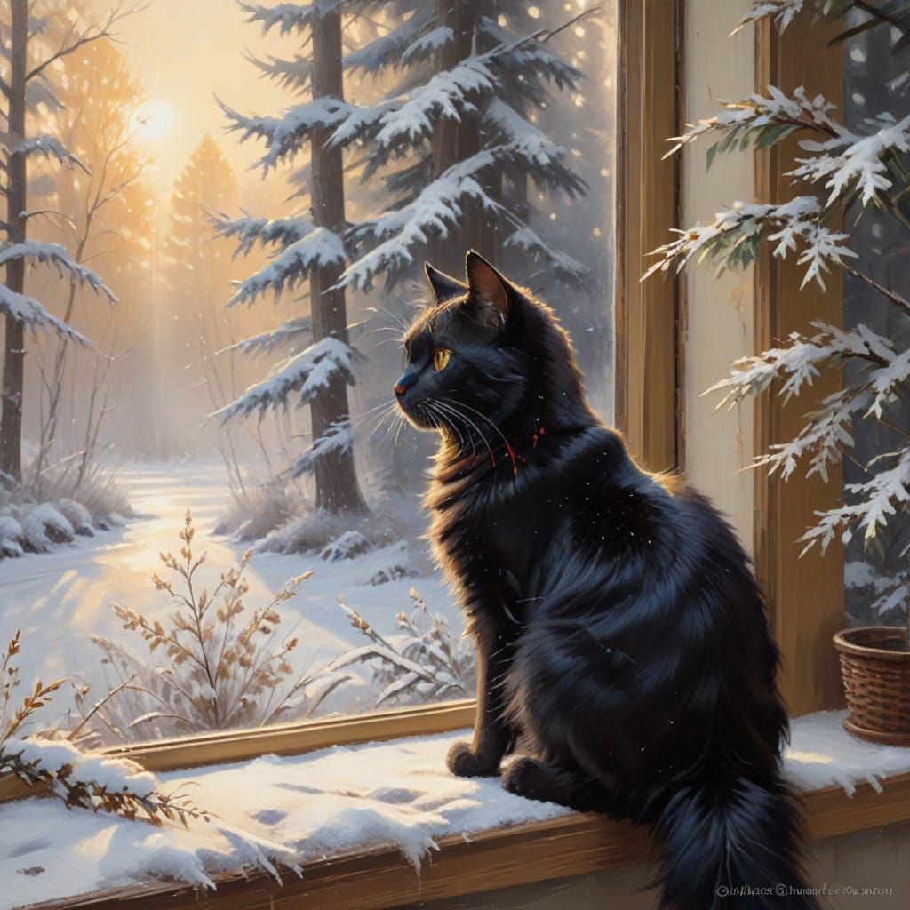 Cozy Winter Scene in Impressionist Oil Painting Style