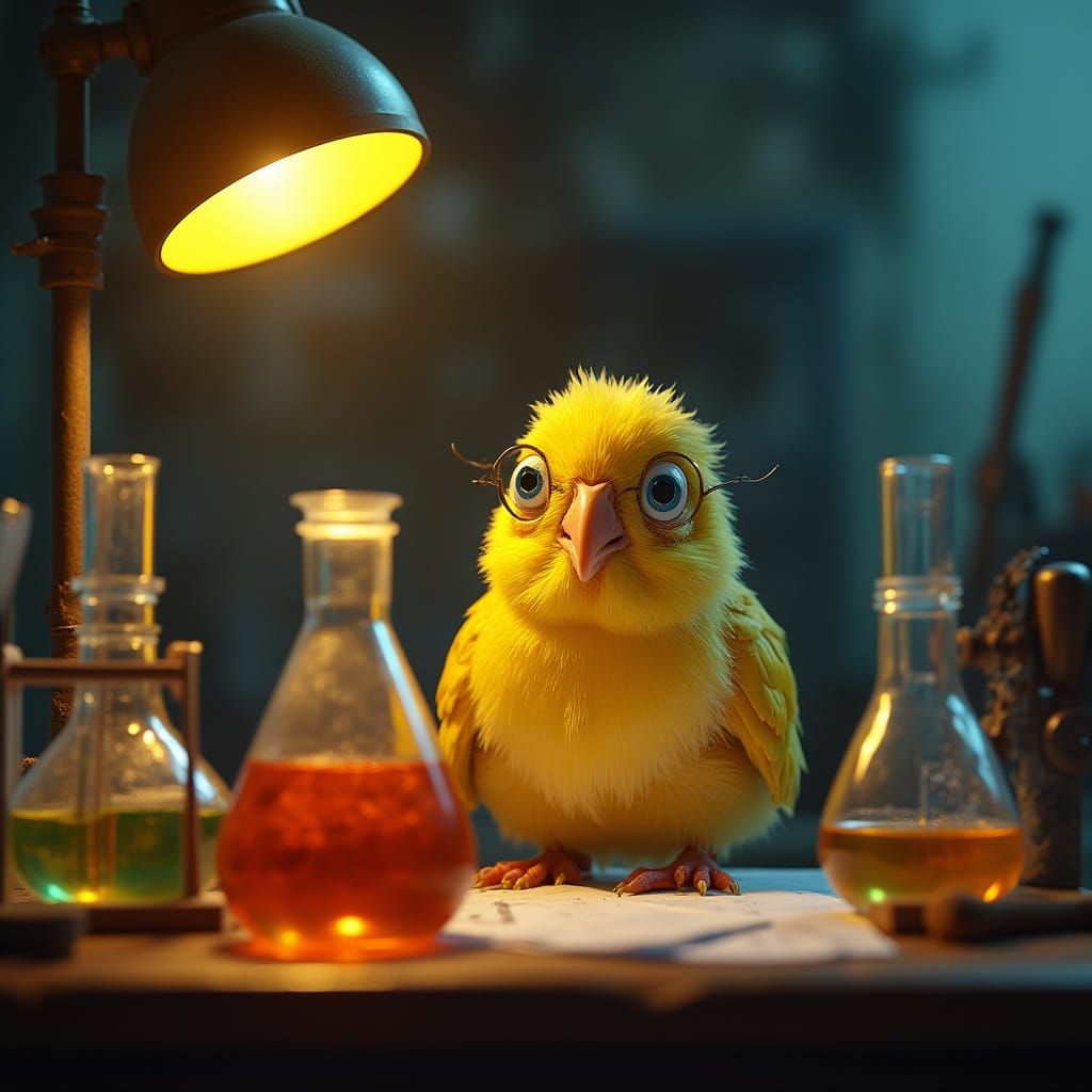 Student Studying Physics in a Vibrant, Hyperrealistic Lab