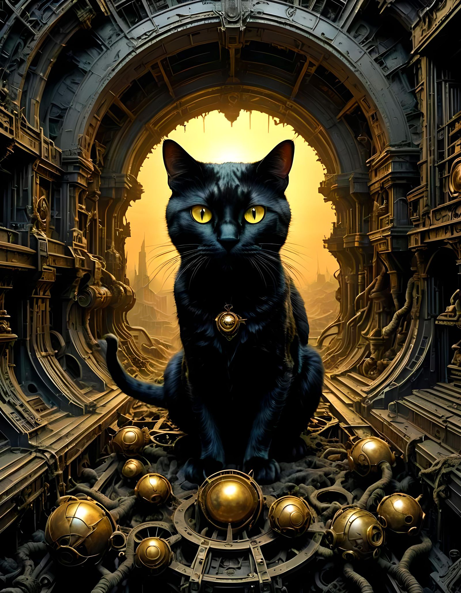 Black Cat Underworld Spirit in Biopunk Style
