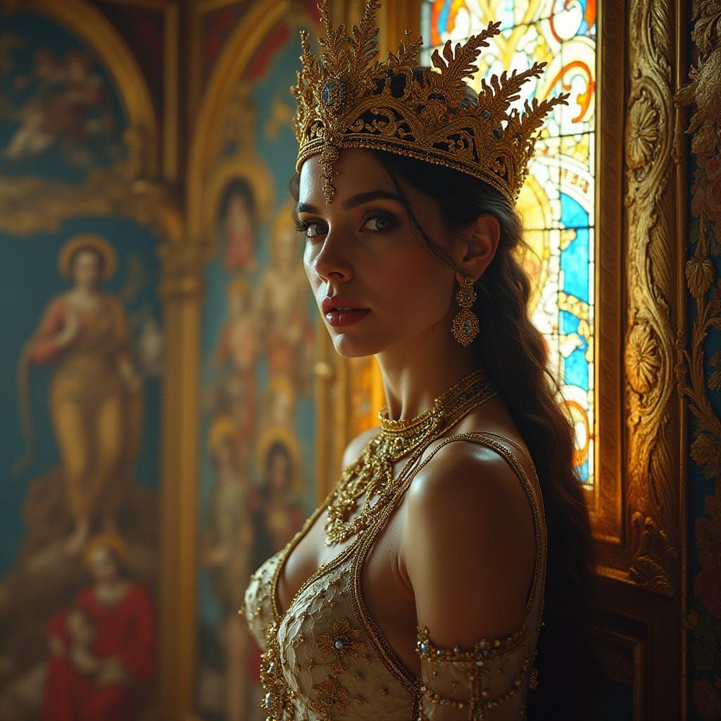 Ethereal Byzantine Royalty in Opulent Aesthetic