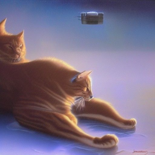Cat Puddle on Alien World: Oil Painting