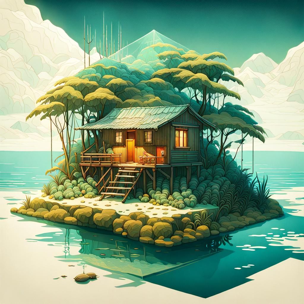 Cozy Tropical Fisherman's Hut Optical Illusion