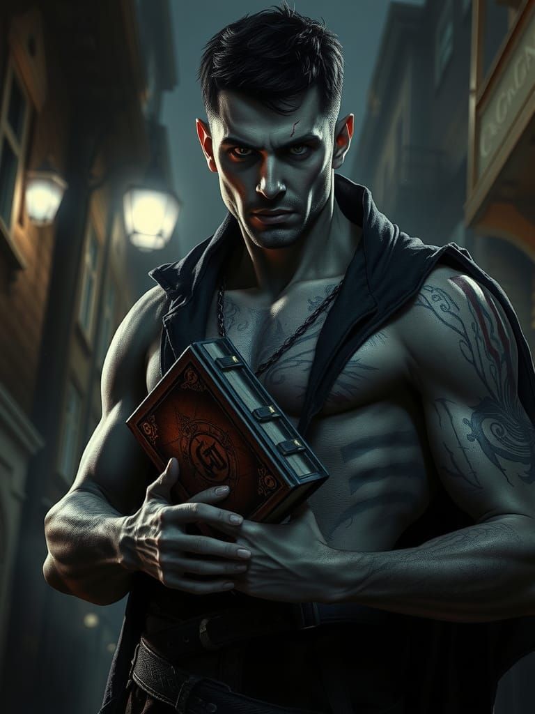 Arabic Vampire Necromancer in Modern City, Photorealistic Ar...