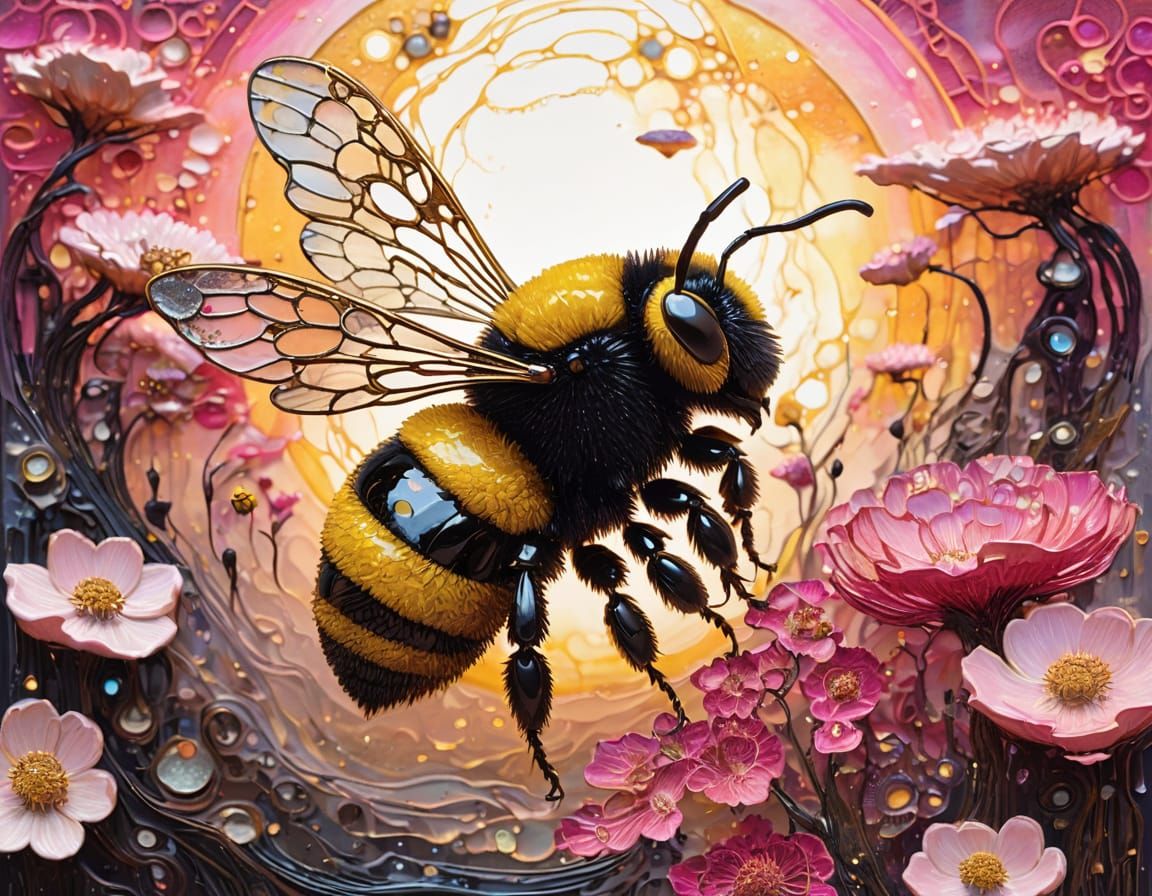 Ethereal Black Bumblebee in Vibrant, Triadic Cinematic Colou...