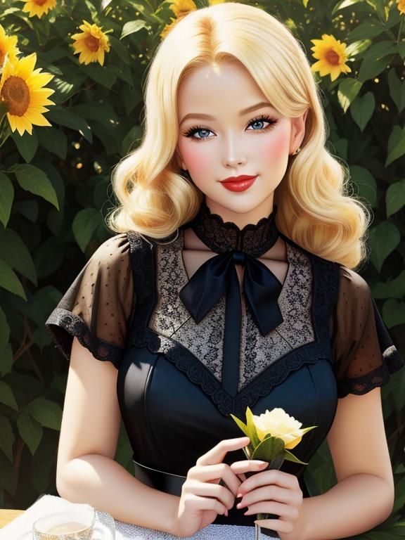 Blonde Beauty in Black Lace: Gil Elvgren Style