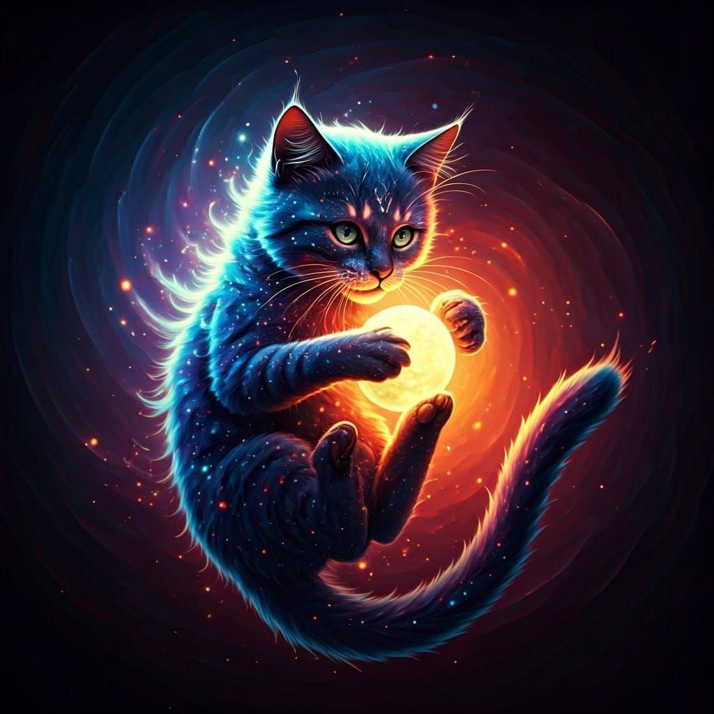 Cosmic Cat in Vibrant Space Composition