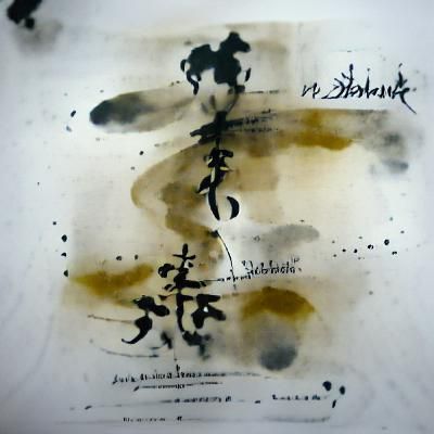 Abstract Sumi-e Ink Wash Painting with Bokuseki Traces