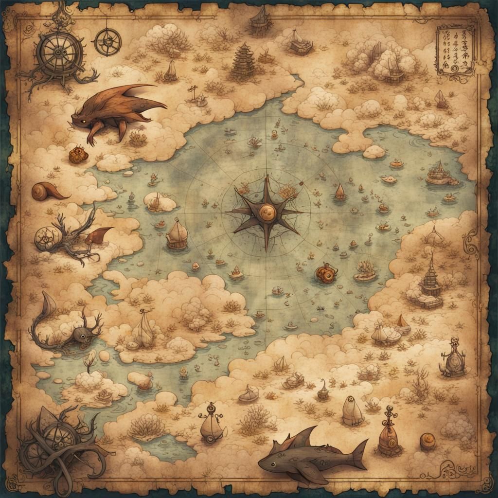 Detailed Antique Treasure Map in Anime Style