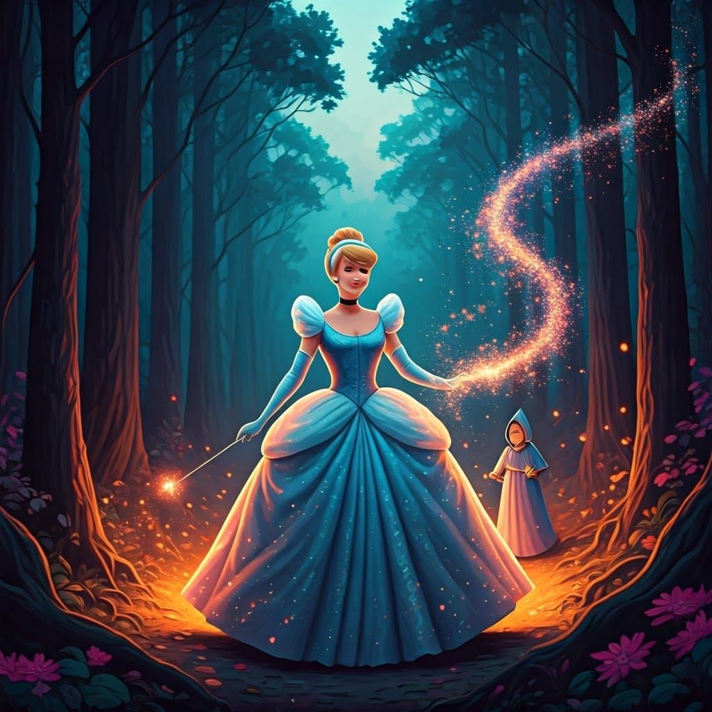 Cinderella in Mystical Forest with Fairy Godmother