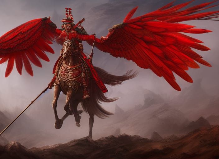 Winged Hussar with Polish Flag in Fantasy Art