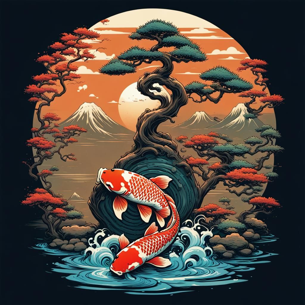 Koi Bonsai Comic Book Art Design