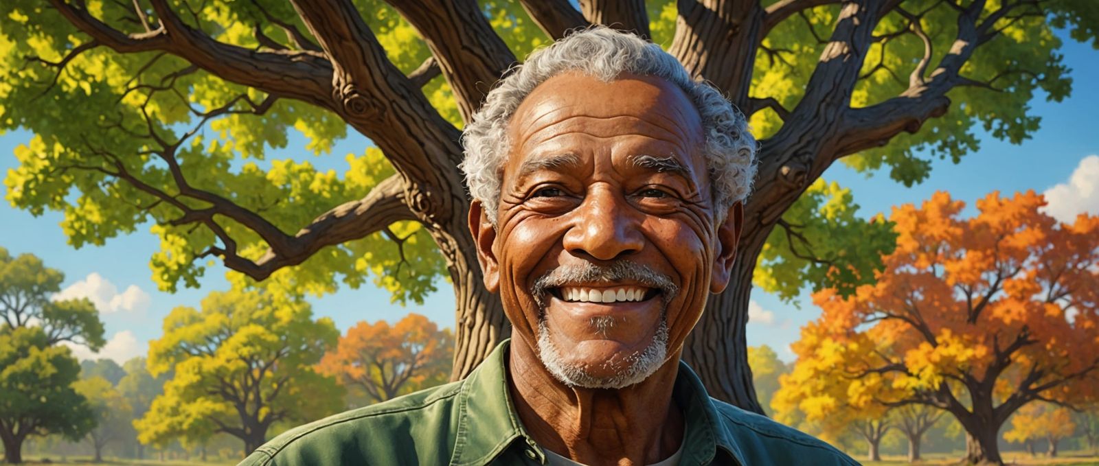 Hyperrealistic Smiling Grandfather Oak Tree