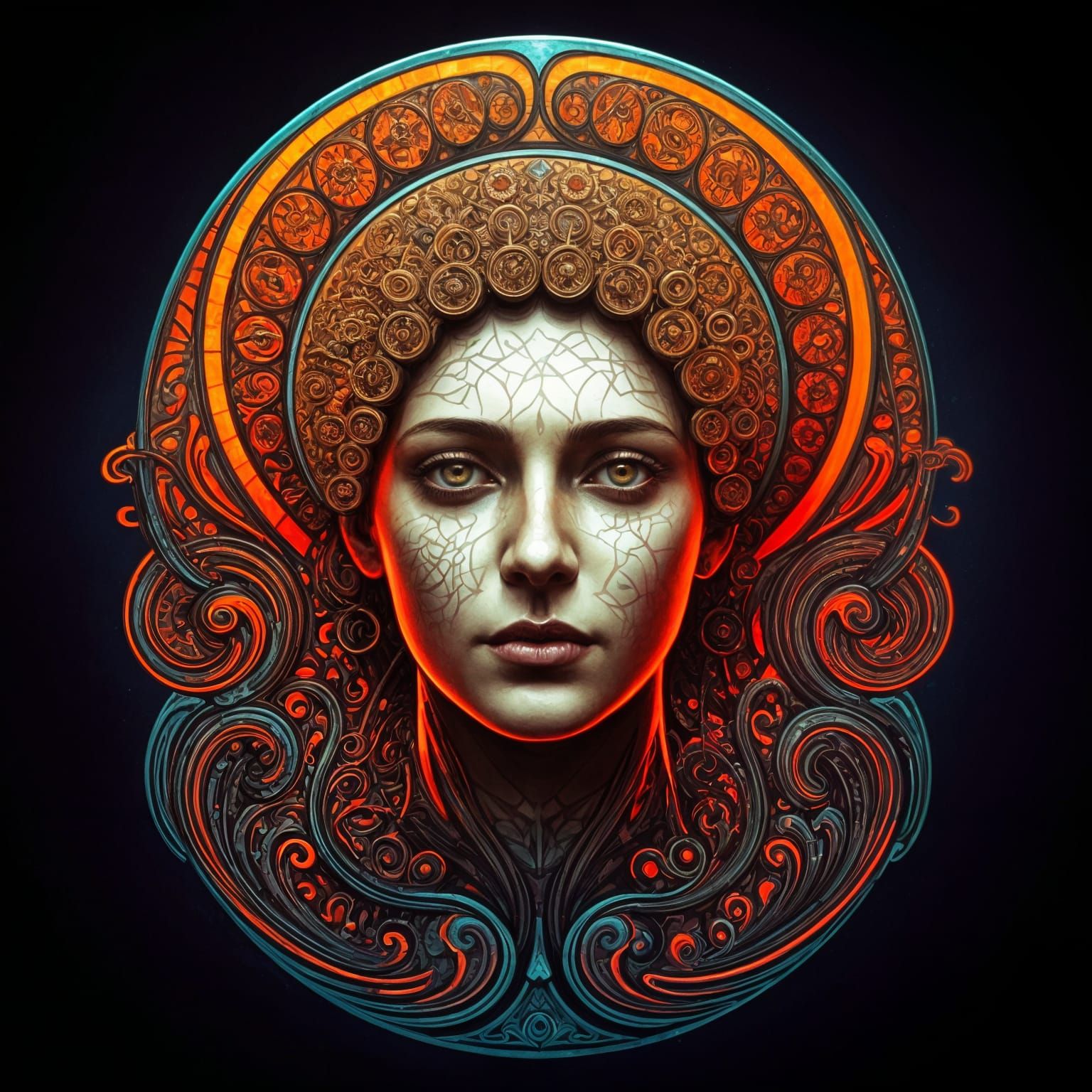 Ornate Mask Concept Art in Art Nouveau Style