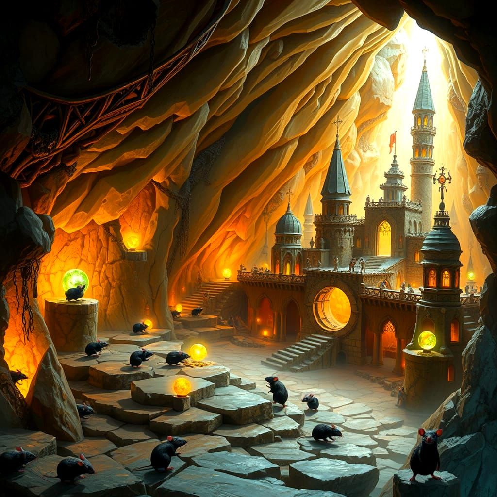 Subterranean Geode City with Rat Citizens