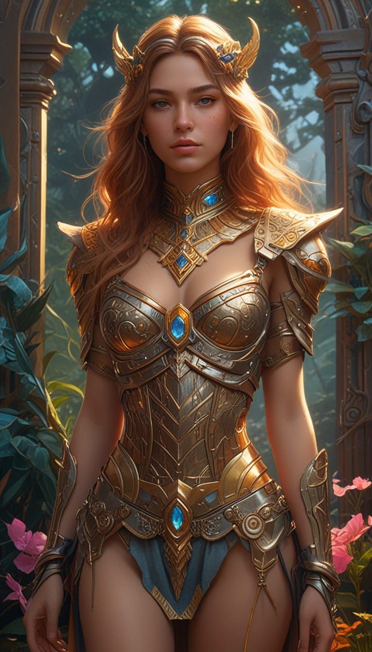 Fantasy Warrior Woman in Ethereal Mist, Oil Painting